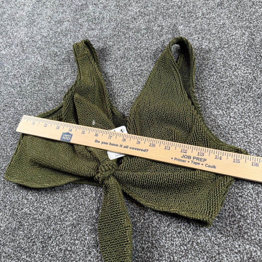 Beach Riot Free People Bikini Set XL Olive Green Metallic Tie Front High Waist - Picture 9 of 12